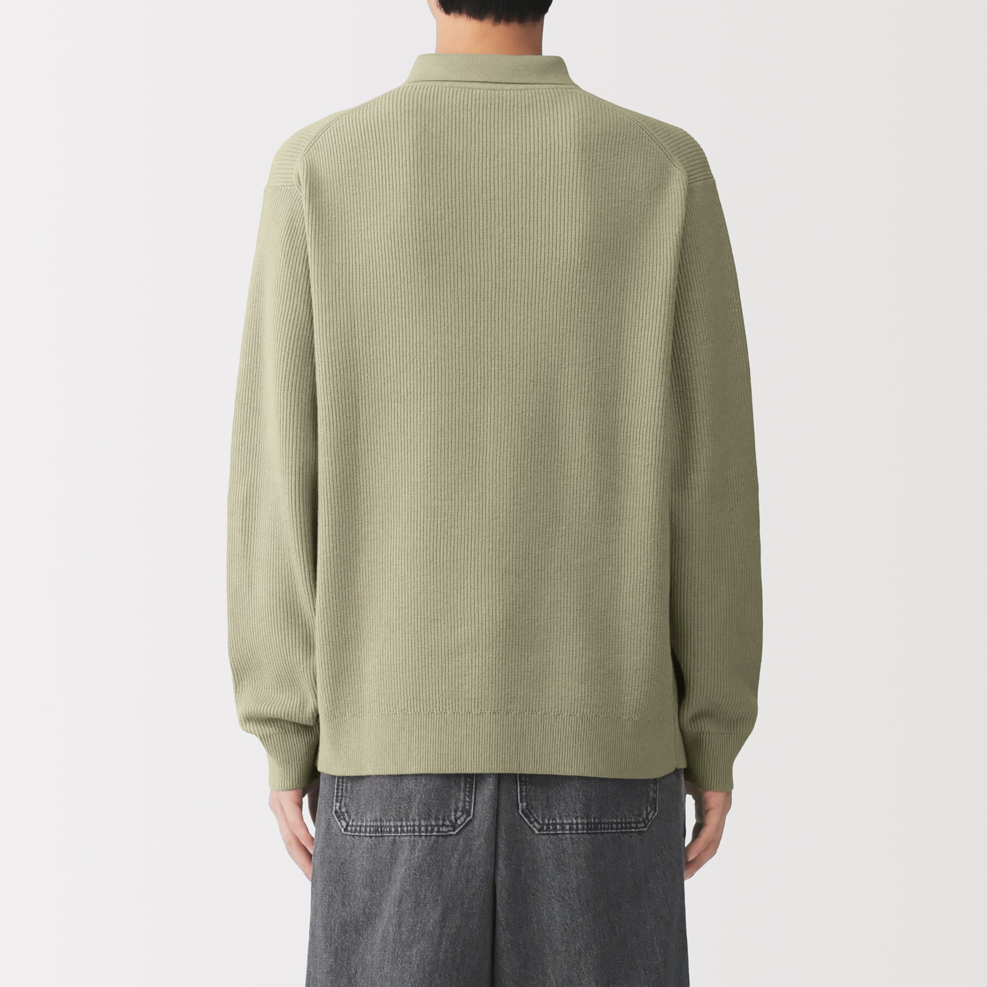 紳士　洗える畦編みポロセーター