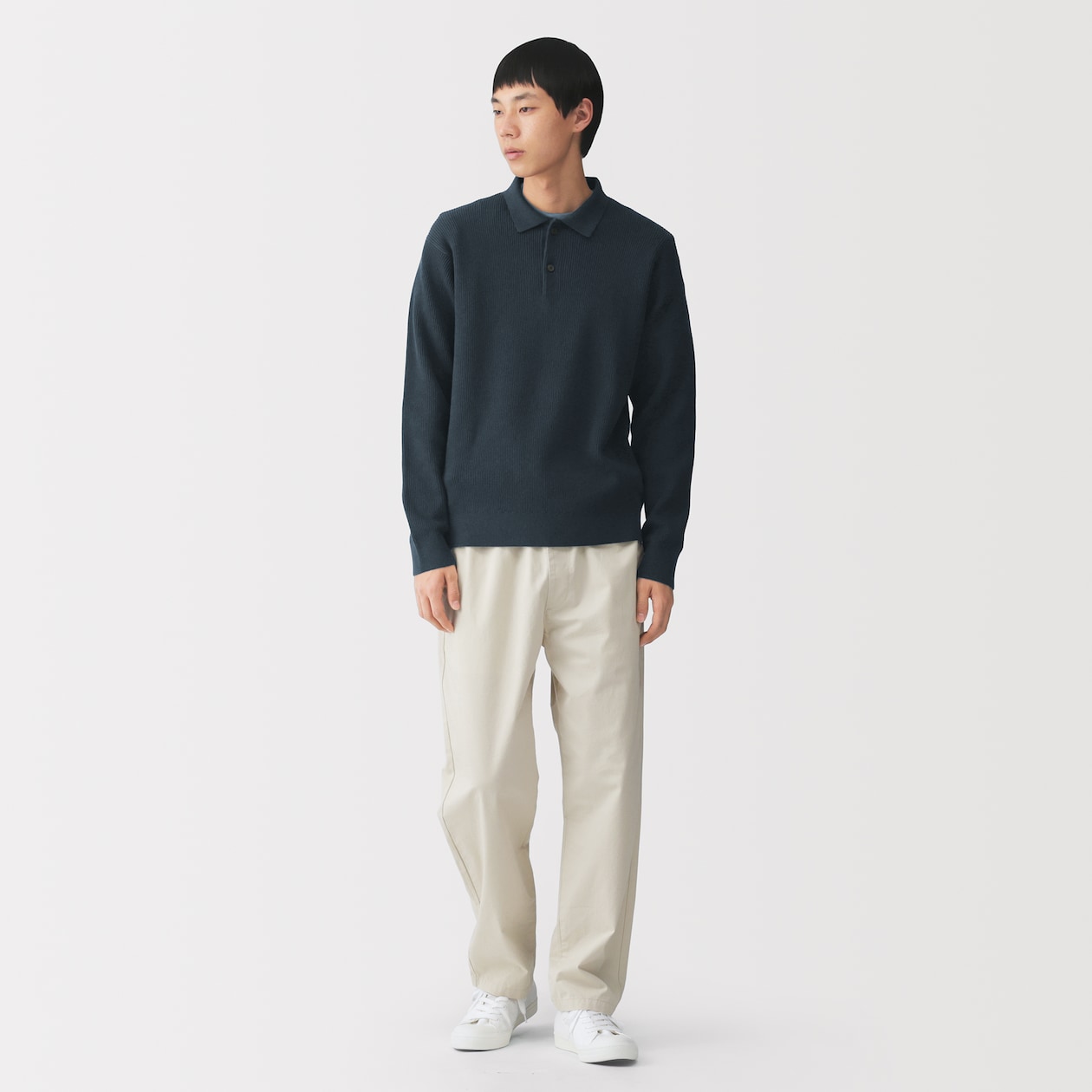 紳士　洗える畦編みポロセーター
