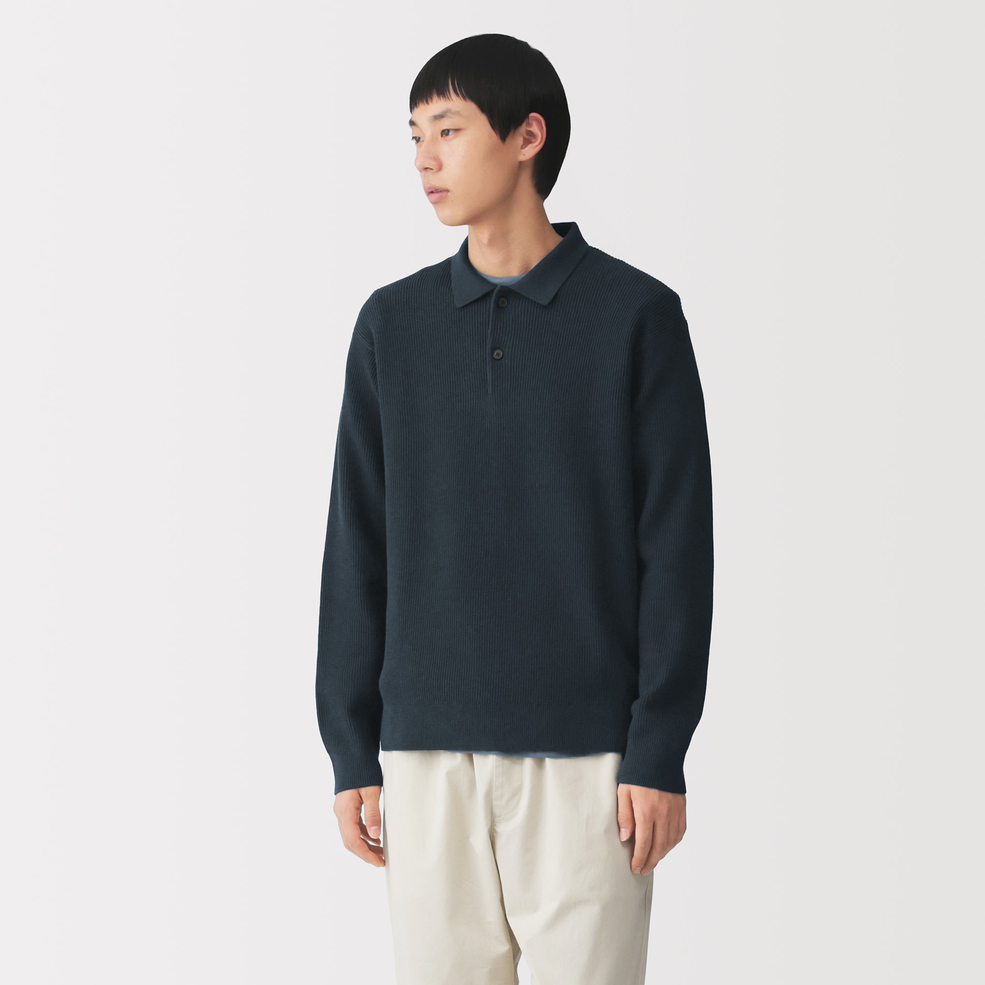 紳士　洗える畦編みポロセーター