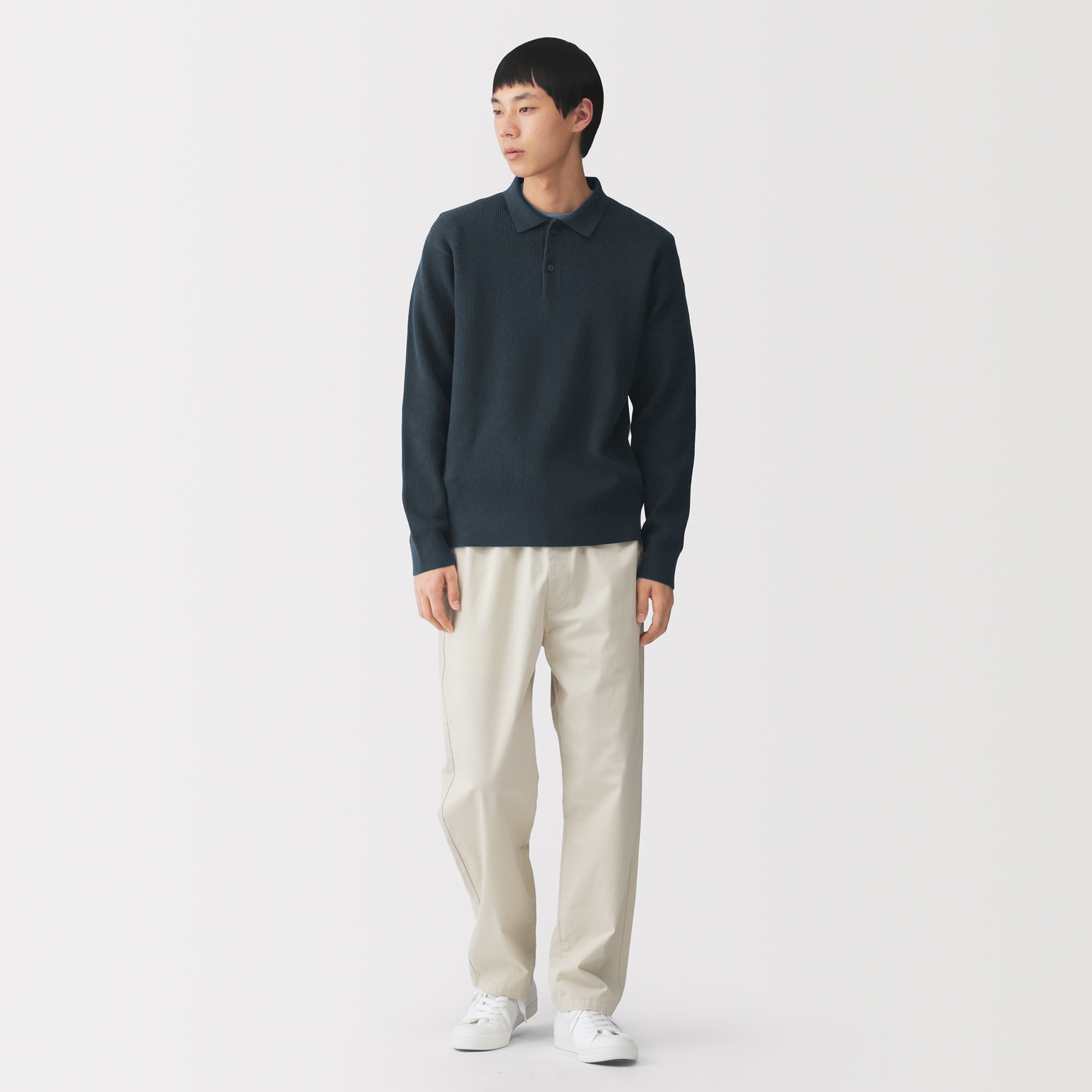 紳士　洗える畦編みポロセーター