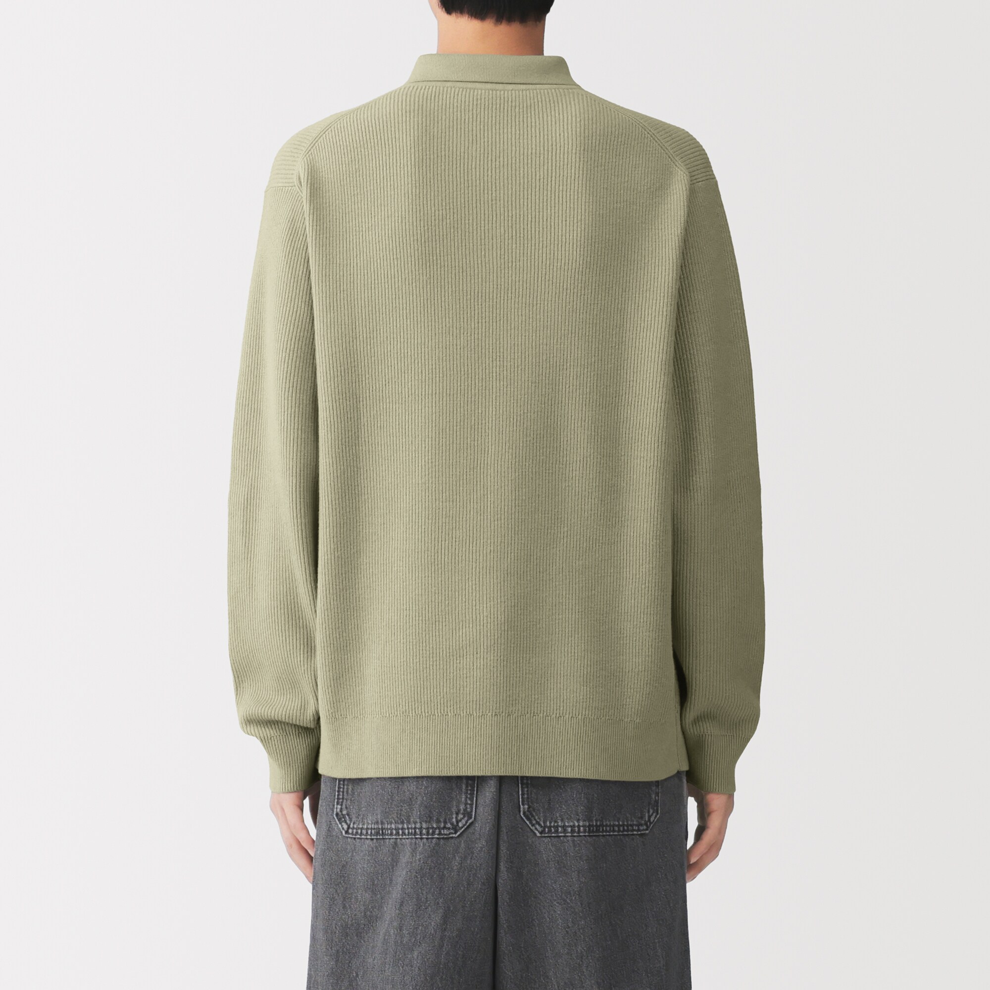 紳士　洗える畦編みポロセーター