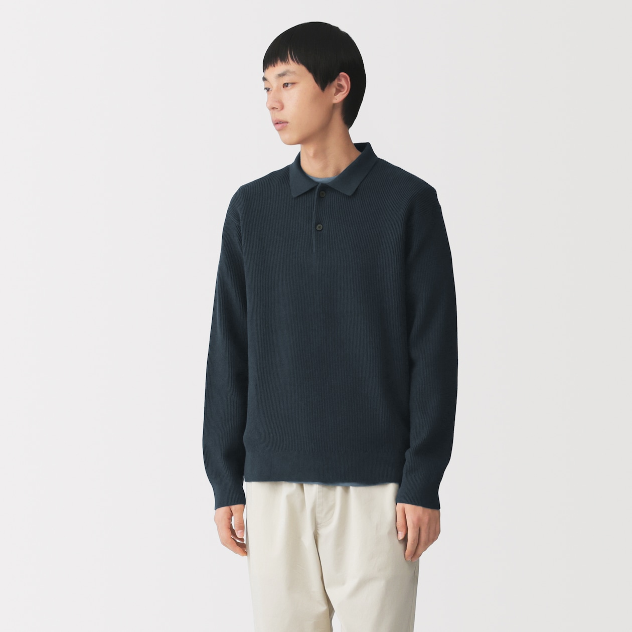 紳士　洗える畦編みポロセーター