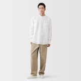 紳士　リネン洗いざらしスタンドカラー長袖シャツ