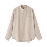 紳士　リネン洗いざらしスタンドカラー長袖シャツ