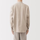 紳士　リネン洗いざらしスタンドカラー長袖シャツ