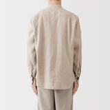 紳士　リネン洗いざらしスタンドカラー長袖シャツ