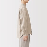 紳士　リネン洗いざらしスタンドカラー長袖シャツ