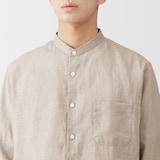 紳士　リネン洗いざらしスタンドカラー長袖シャツ