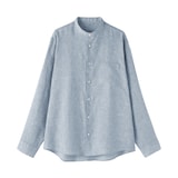 紳士　リネン洗いざらしスタンドカラー長袖シャツ