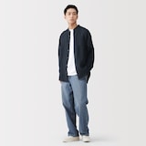 紳士　リネン洗いざらしスタンドカラー長袖シャツ