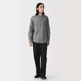 紳士　リネン洗いざらしスタンドカラー長袖シャツ