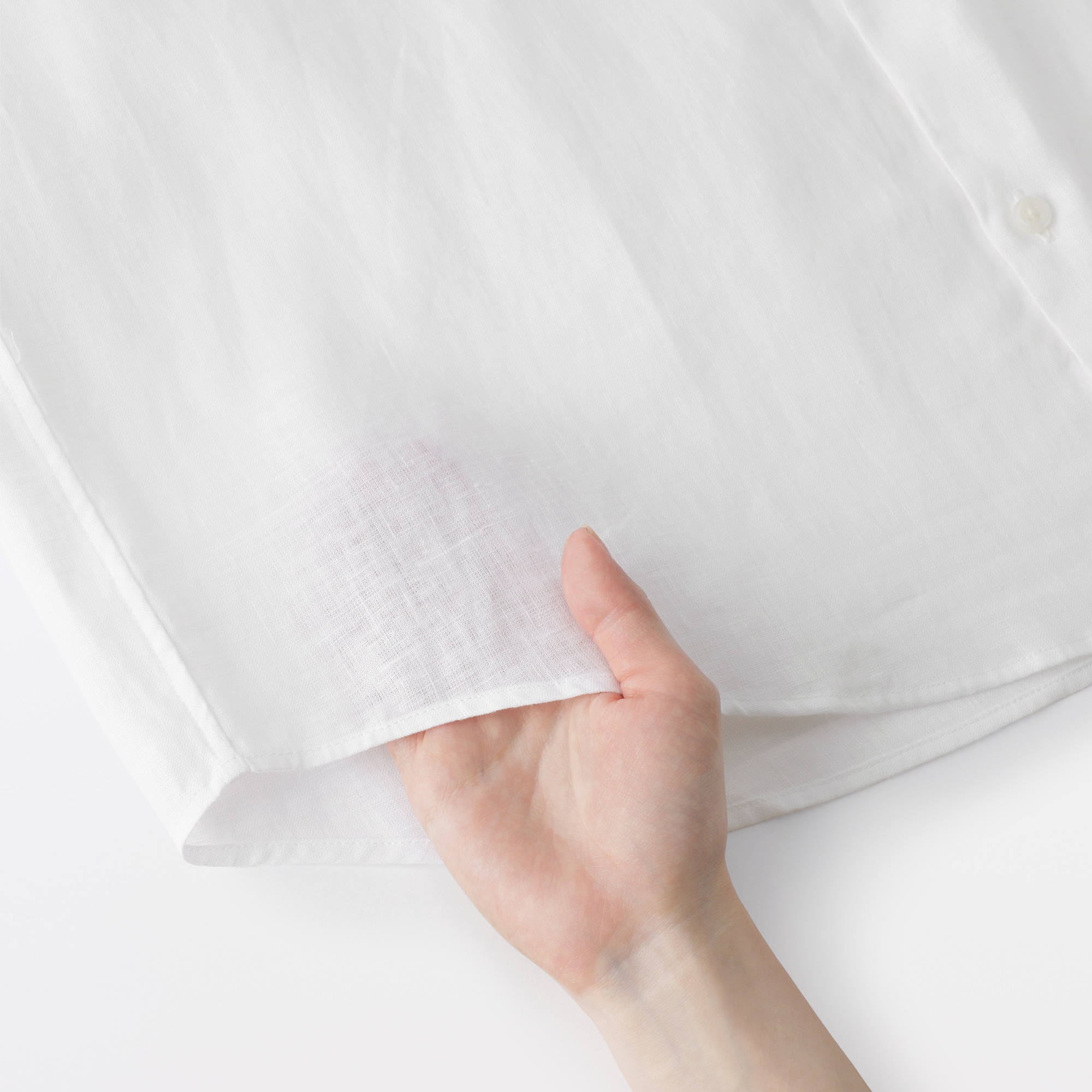 紳士　リネン洗いざらしスタンドカラー長袖シャツ