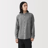 紳士　リネン洗いざらしスタンドカラー長袖シャツ