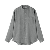 紳士　リネン洗いざらしスタンドカラー長袖シャツ