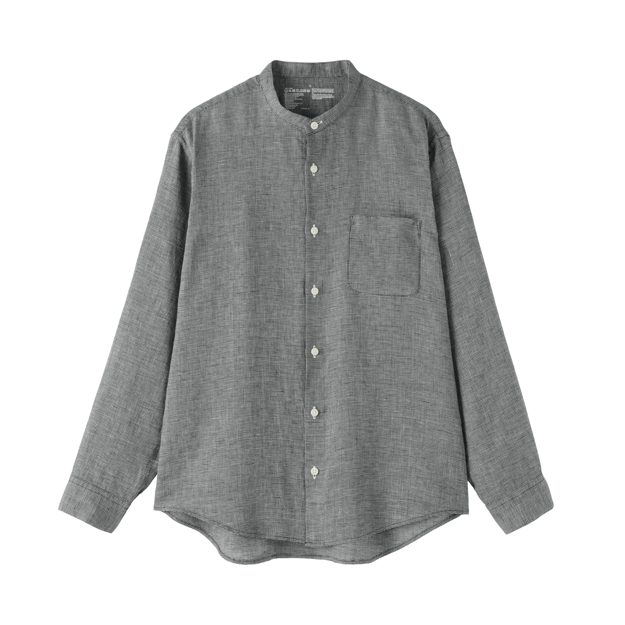紳士　リネン洗いざらしスタンドカラー長袖シャツ
