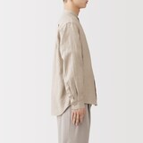 紳士　リネン洗いざらしスタンドカラー長袖シャツ