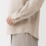 紳士　リネン洗いざらしスタンドカラー長袖シャツ