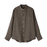 紳士　リネン洗いざらしスタンドカラー長袖シャツ