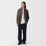 紳士　リネン洗いざらしスタンドカラー長袖シャツ