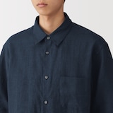 紳士　リネン洗いざらし半袖シャツ