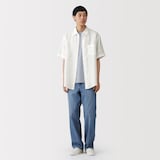 紳士　リネン洗いざらし半袖シャツ