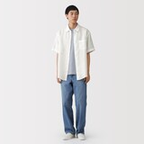 紳士　リネン洗いざらし半袖シャツ