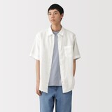 紳士　リネン洗いざらし半袖シャツ