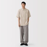 紳士　リネン洗いざらし半袖シャツ