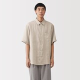 紳士　リネン洗いざらし半袖シャツ