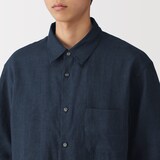 紳士　リネン洗いざらし半袖シャツ