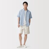 紳士　リネン洗いざらし半袖シャツ