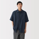 紳士　リネン洗いざらし半袖シャツ