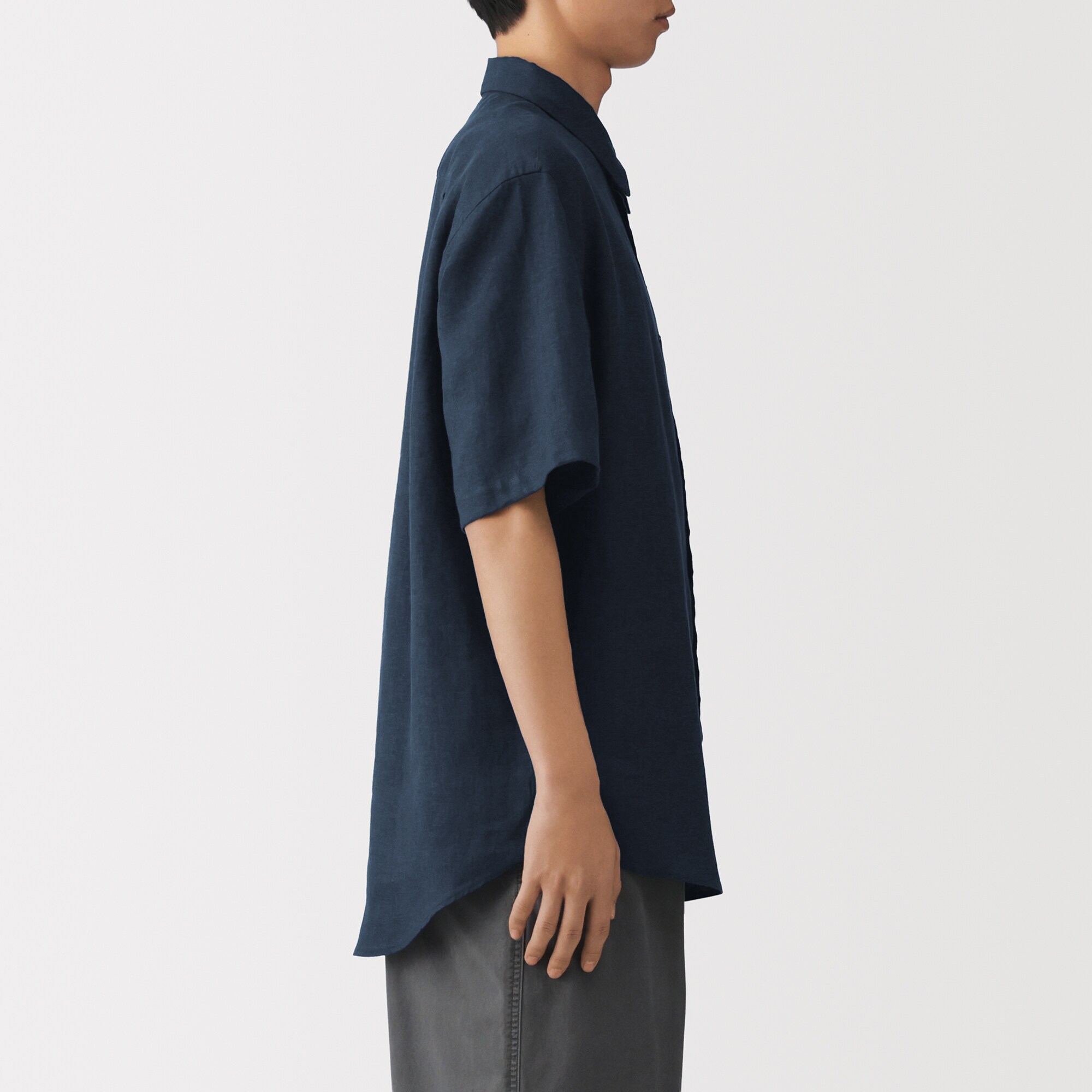 紳士　リネン洗いざらし半袖シャツ