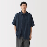 紳士　リネン洗いざらし半袖シャツ