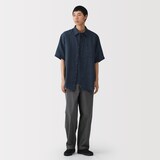 紳士　リネン洗いざらし半袖シャツ