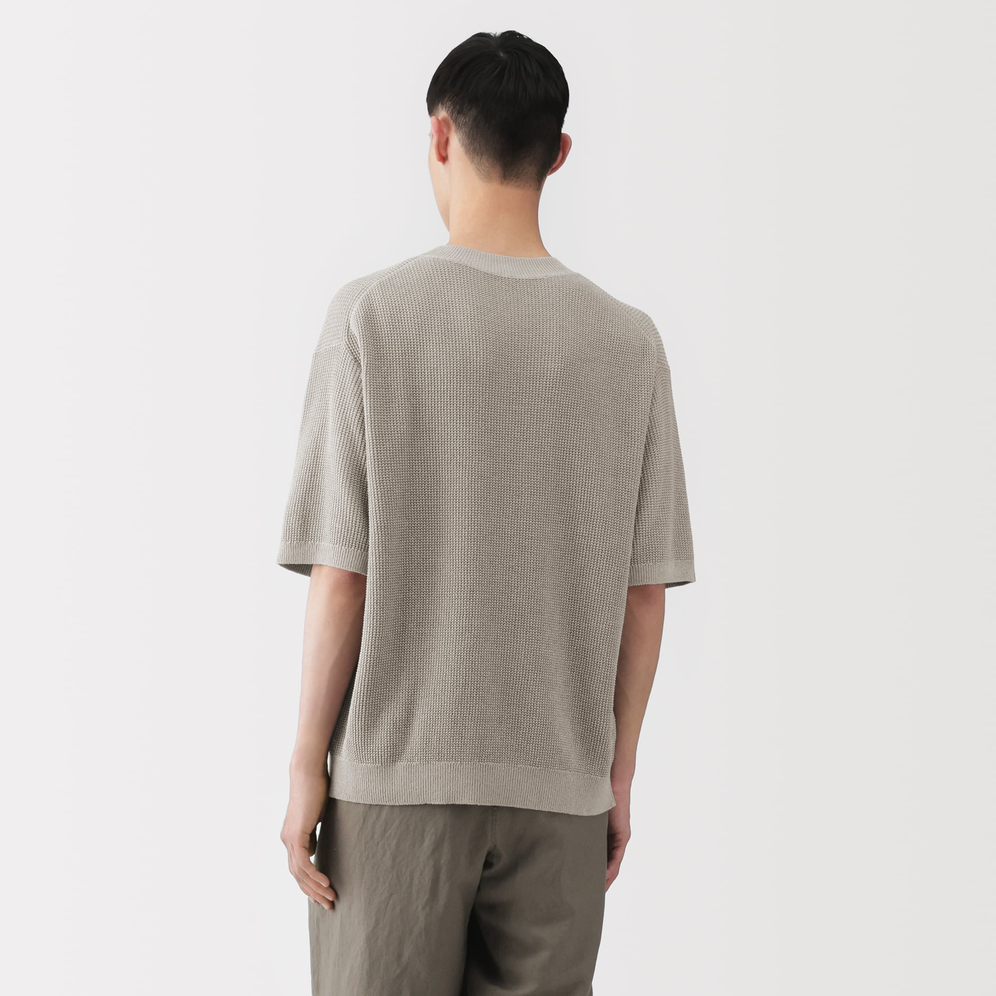 紳士　和紙混半袖クルーネックセーター