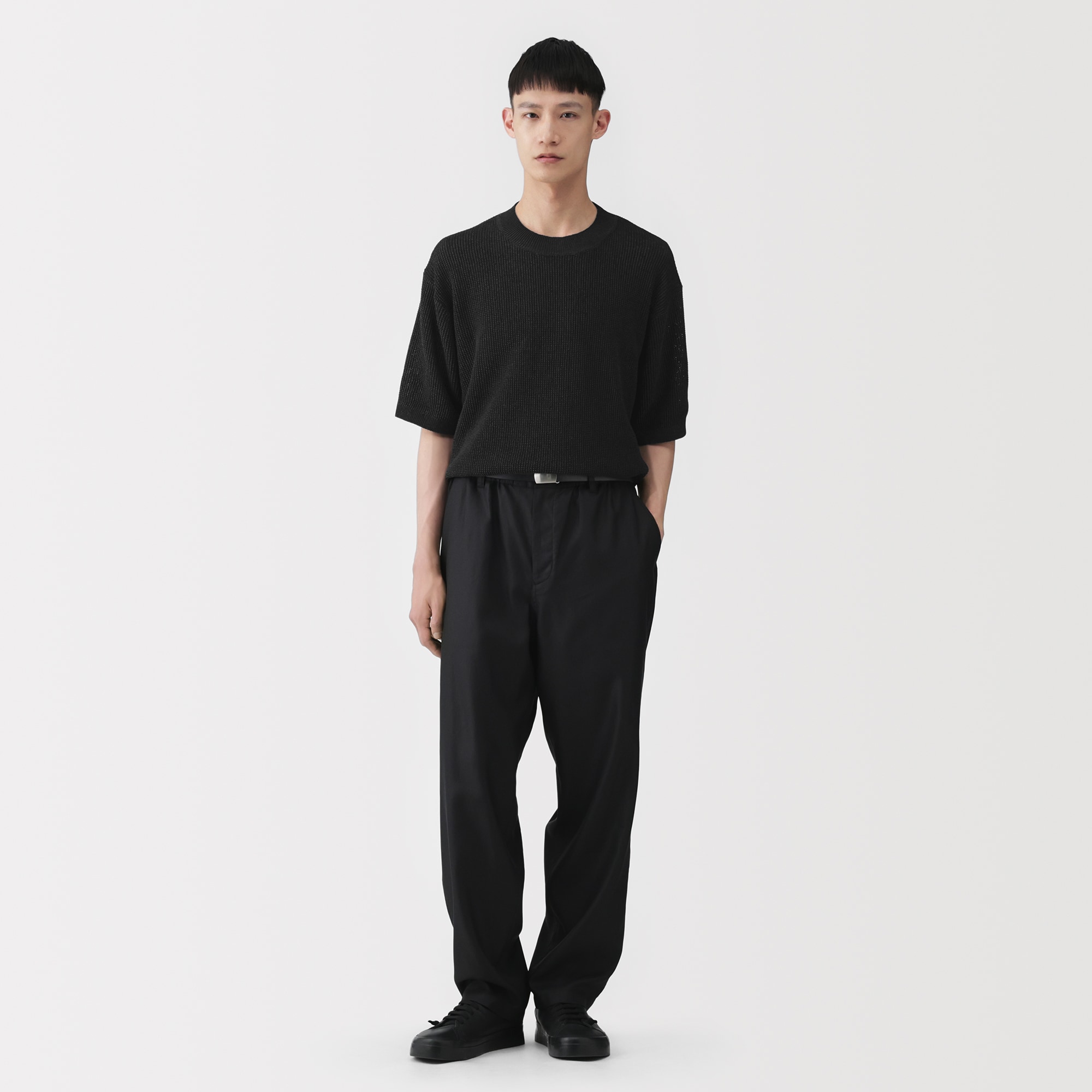 紳士　和紙混半袖クルーネックセーター