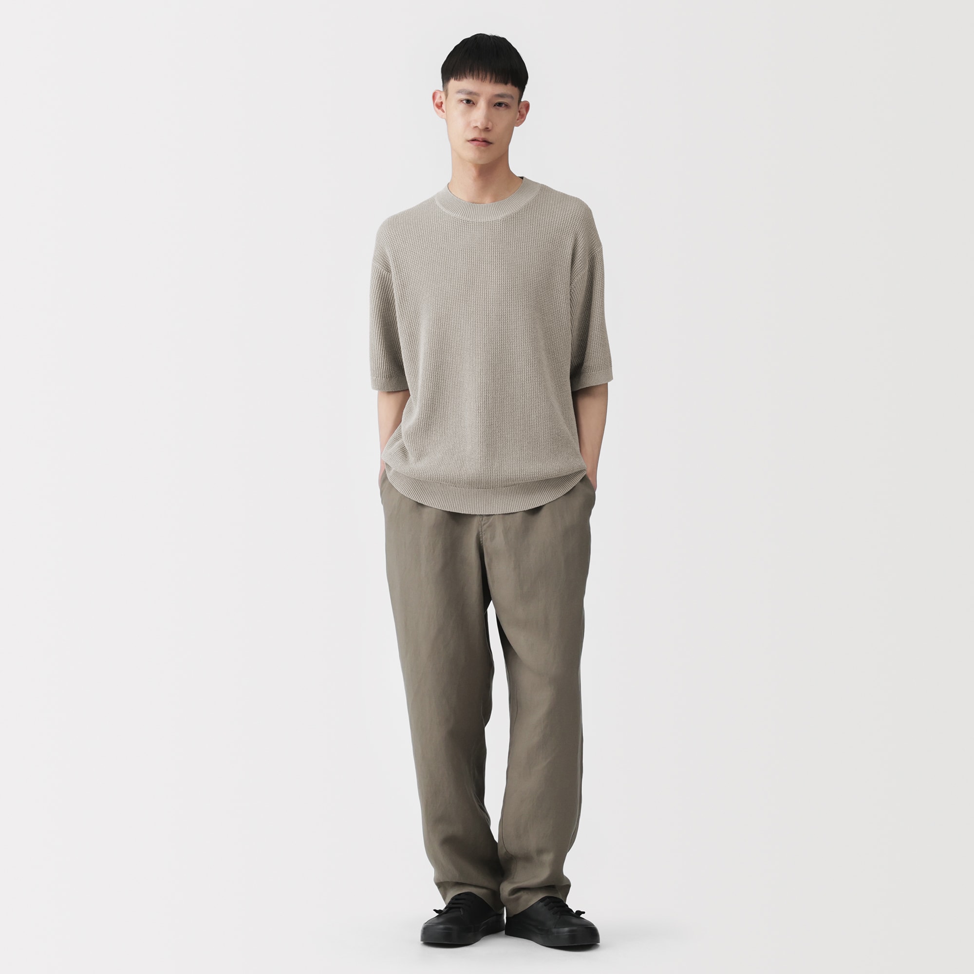 紳士　和紙混半袖クルーネックセーター