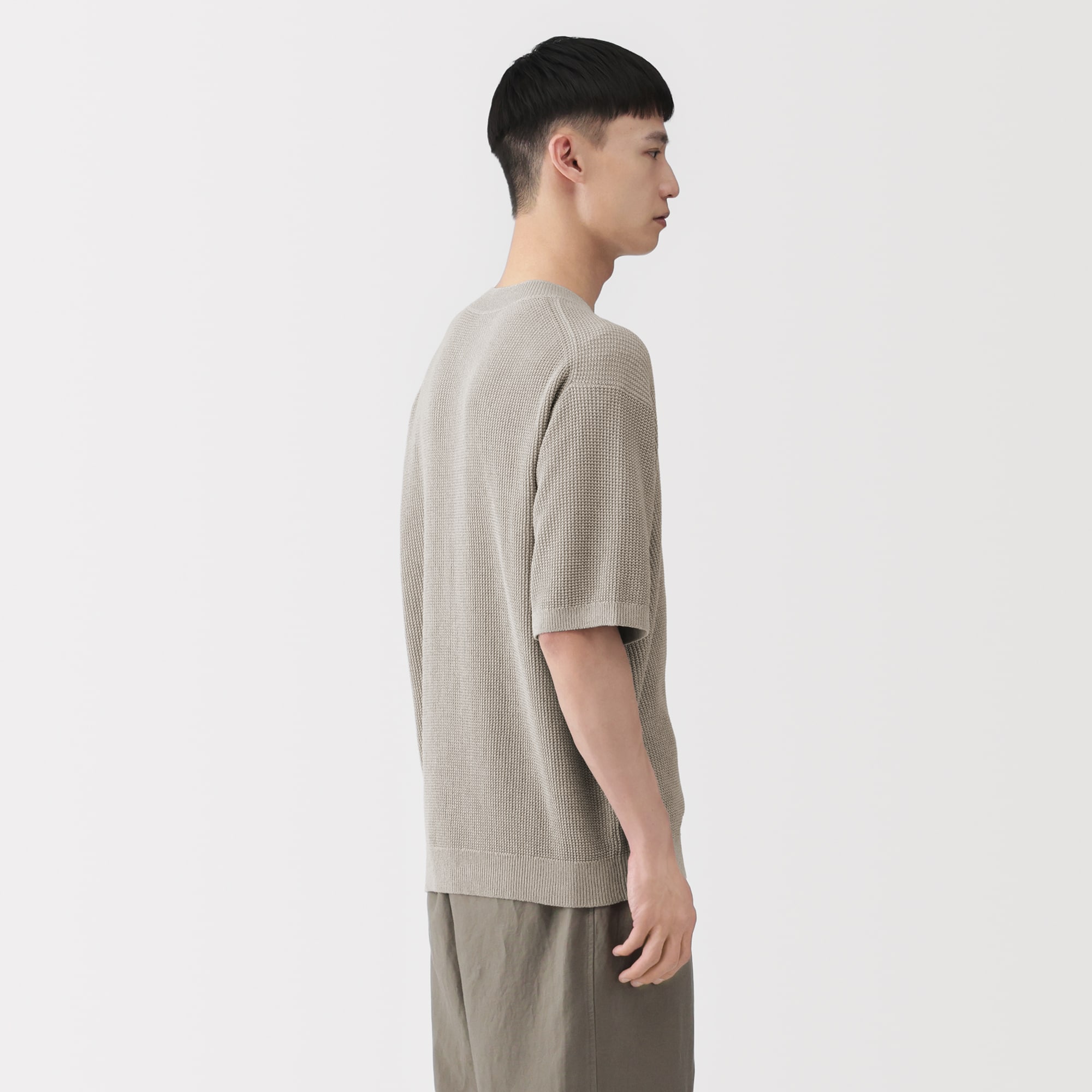 紳士　和紙混半袖クルーネックセーター