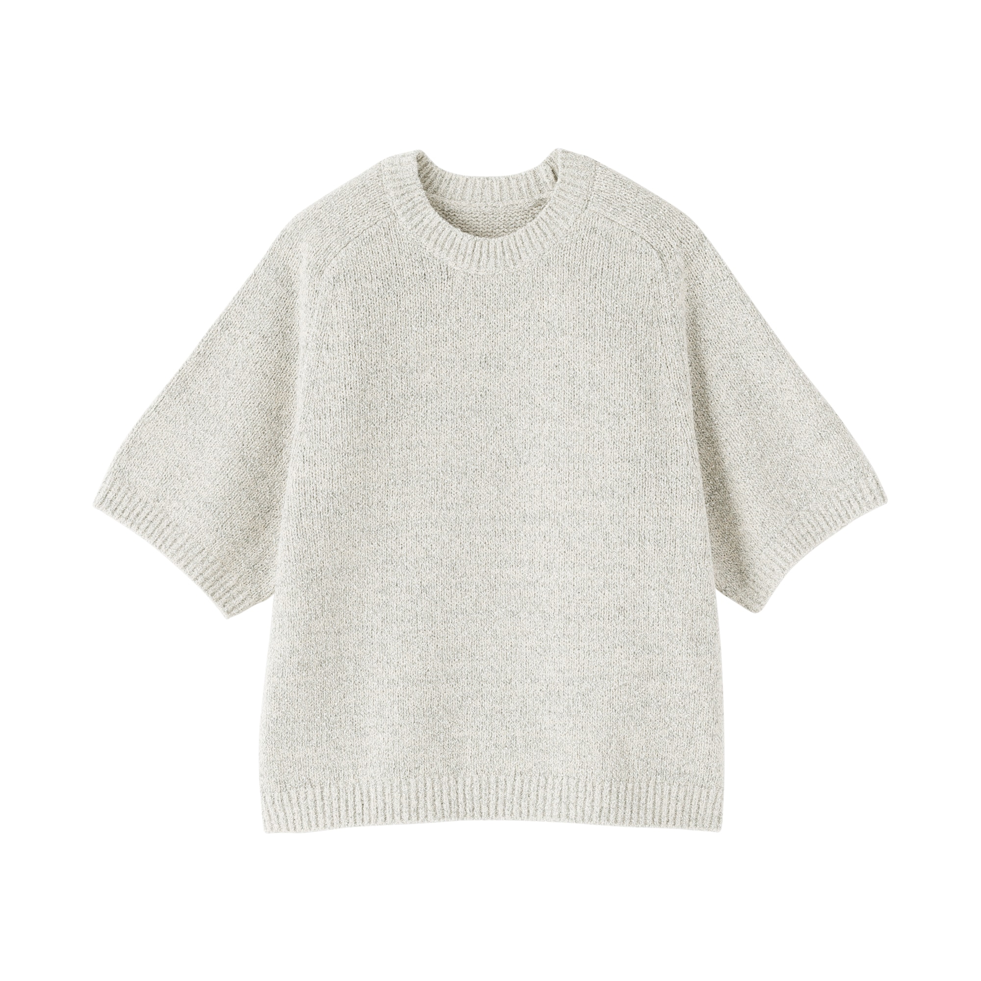 婦人　コットン混ブークレ五分袖セーター