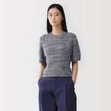 婦人　コットン混ブークレ五分袖セーター