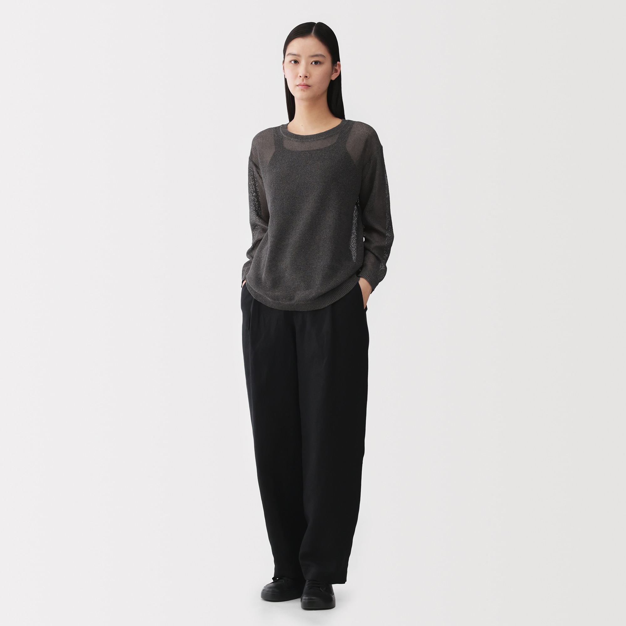 婦人　和紙混長袖クルーネックセーター