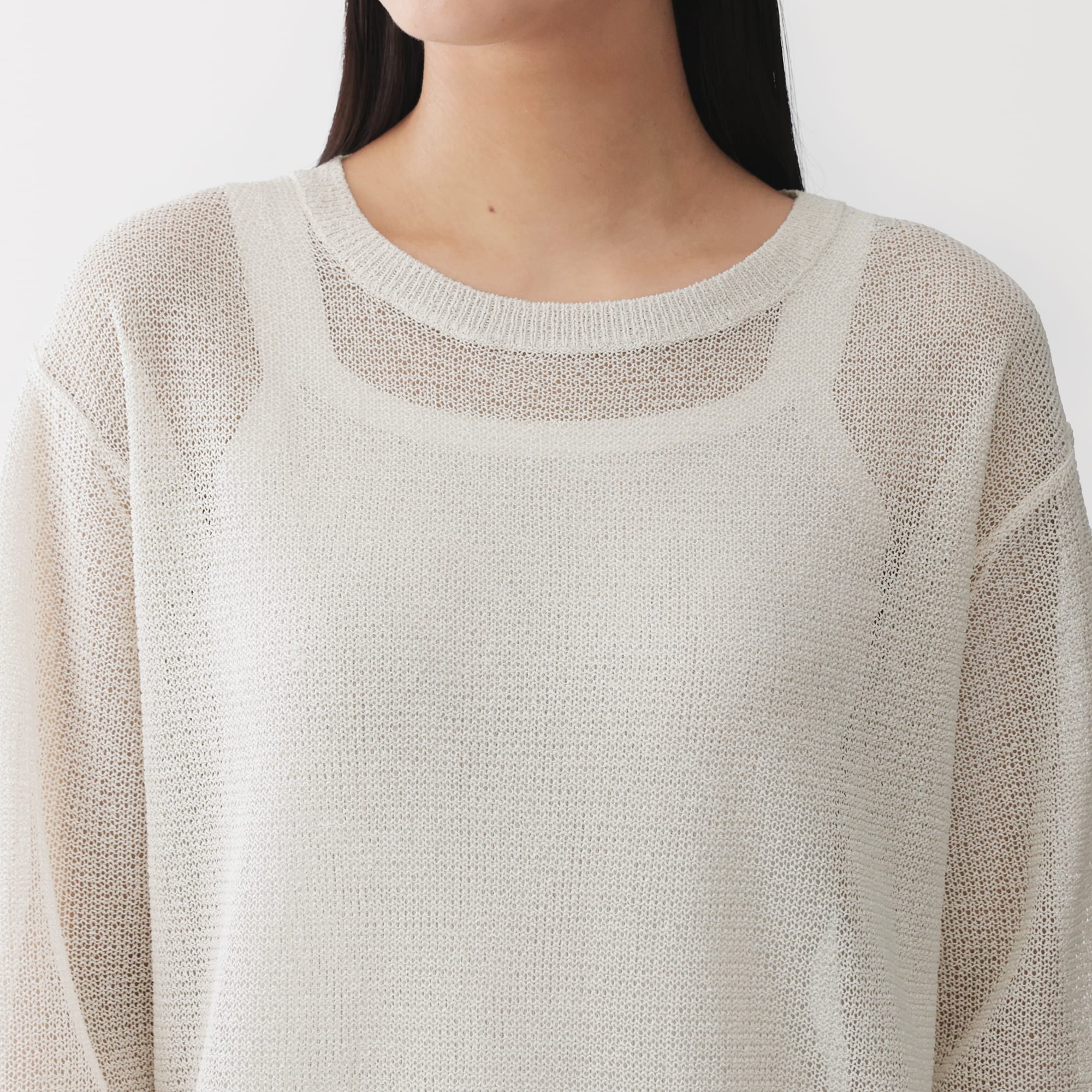 婦人　和紙混長袖クルーネックセーター