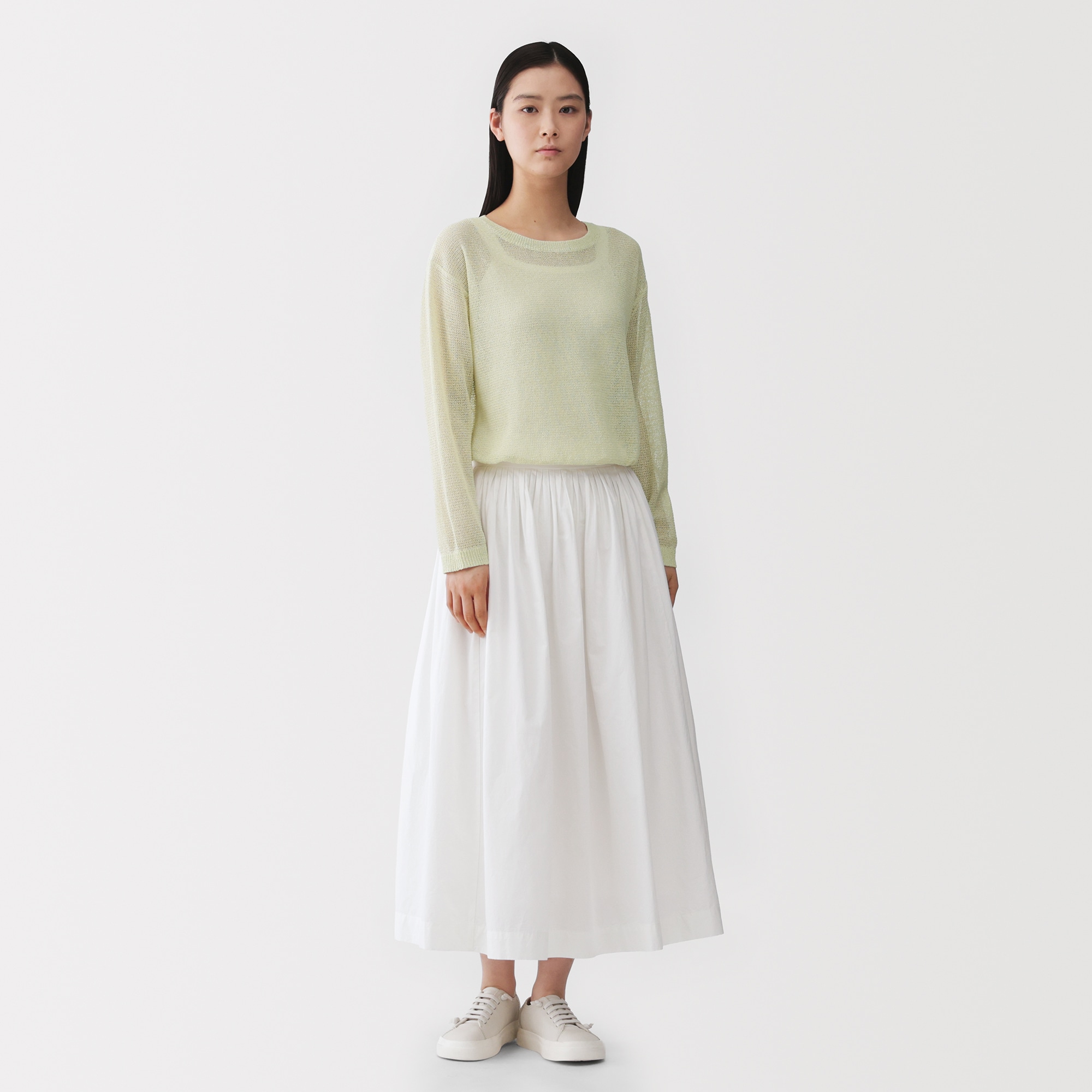 婦人　和紙混長袖クルーネックセーター