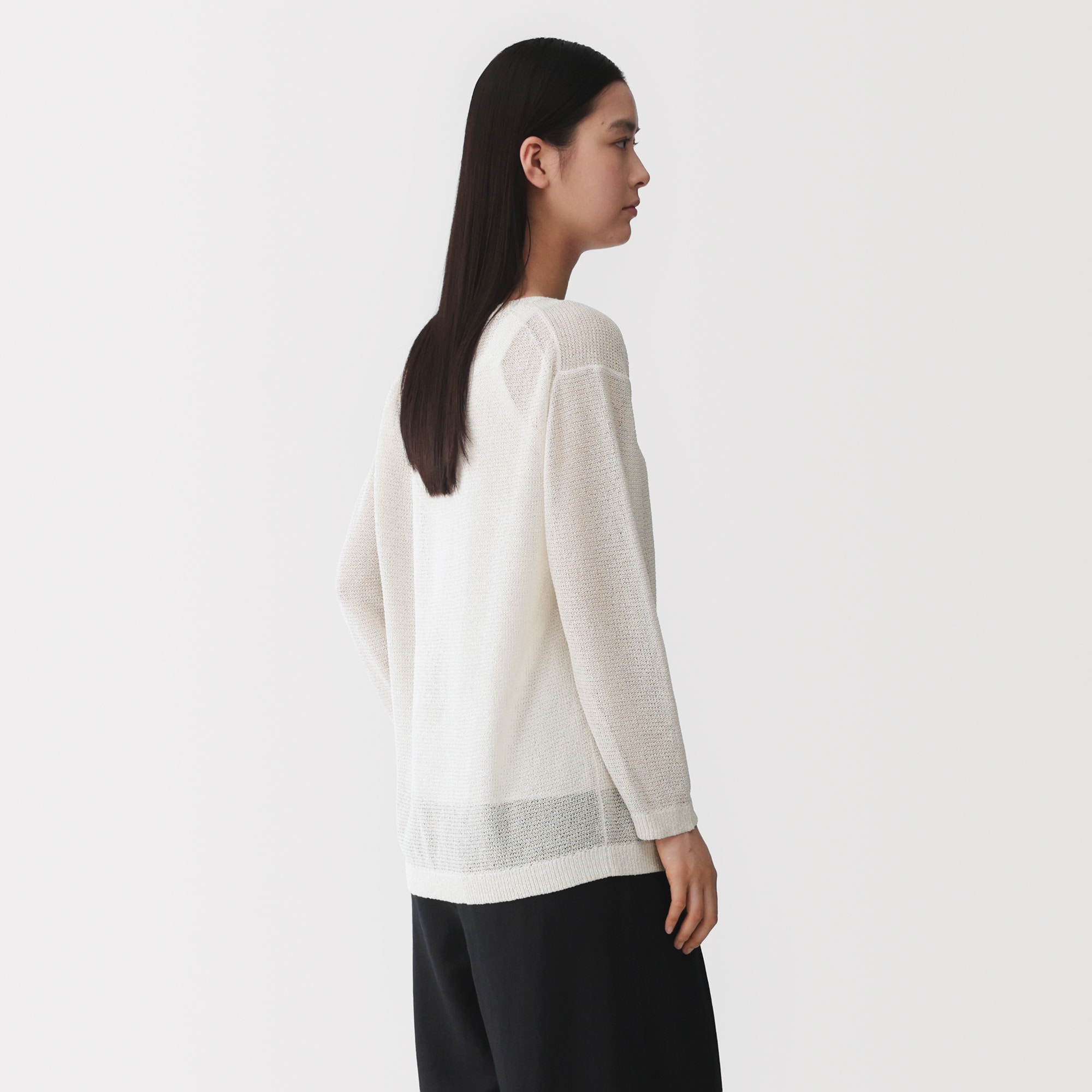 婦人　和紙混長袖クルーネックセーター