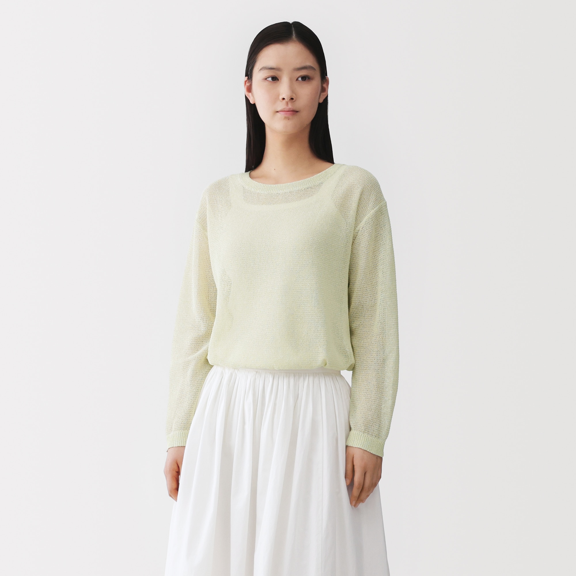 婦人　和紙混長袖クルーネックセーター