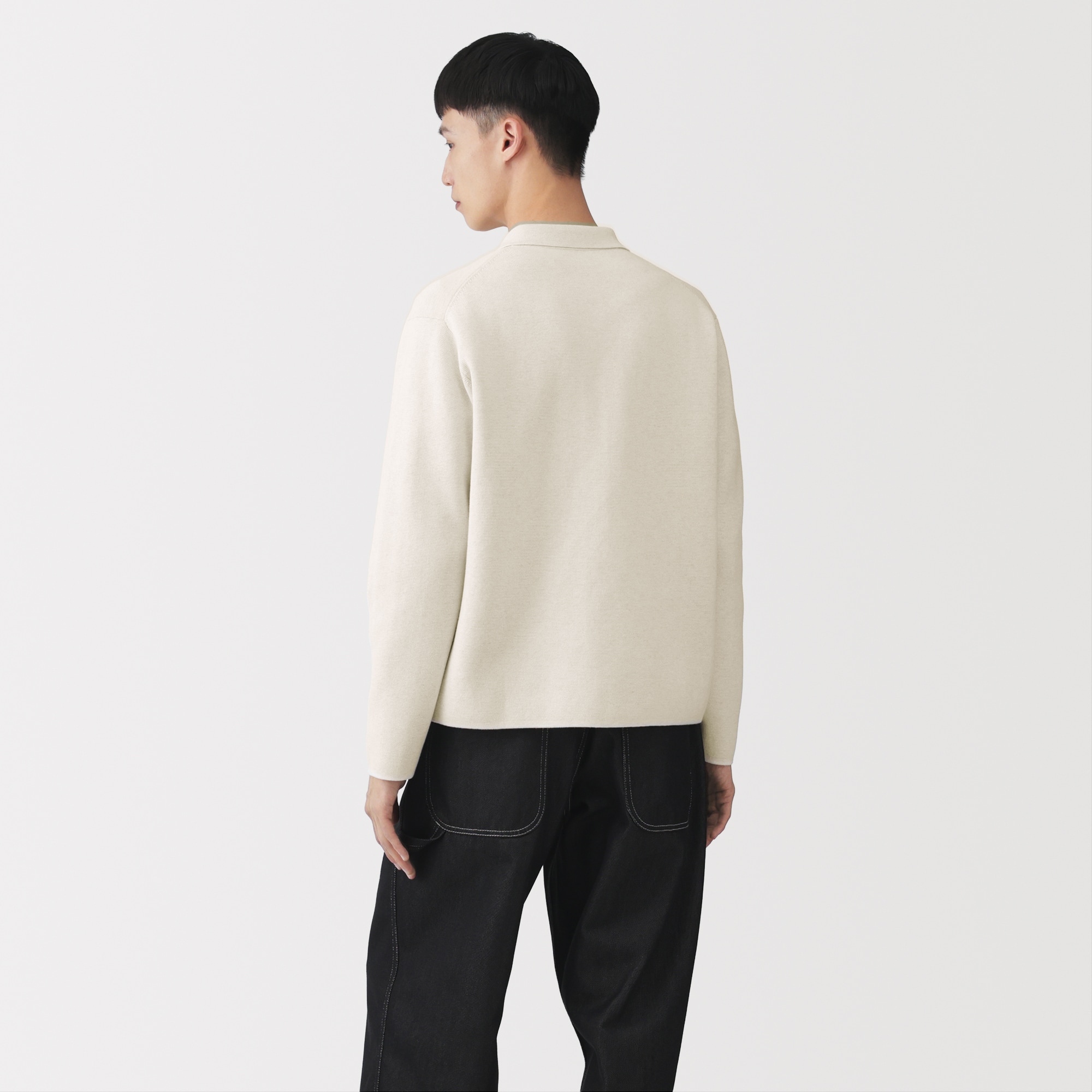 紳士　コットンミラノリブ襟付きジップカーディガン