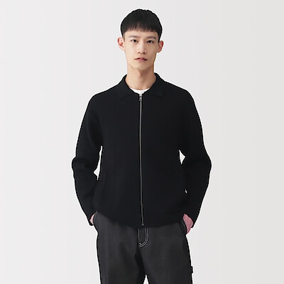 【１月下旬発売予定】紳士　コットンミラノリブ襟付きジップカーディガン