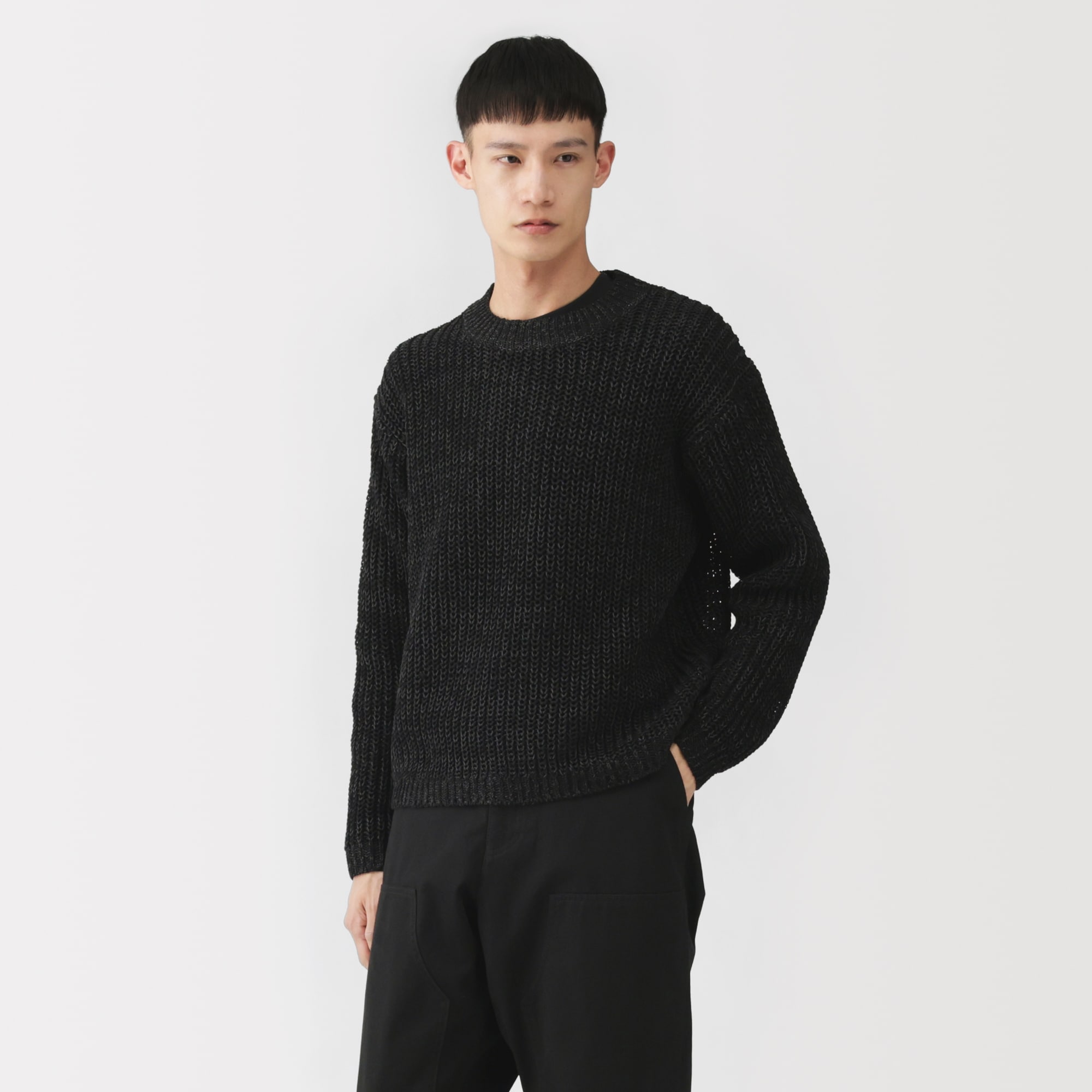 紳士　強撚コットンローゲージ長袖セーター