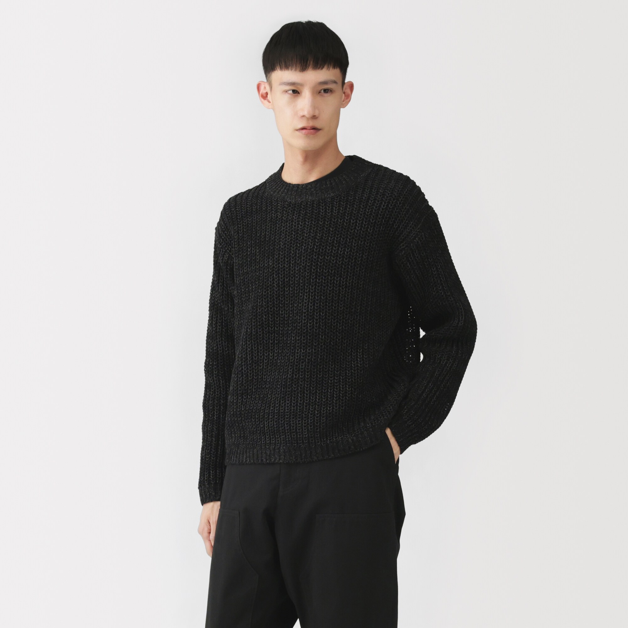 紳士　強撚コットンローゲージ長袖セーター